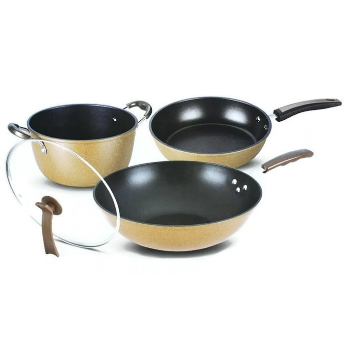 3 in 1 Multipurpose NonStick Ceramic Frying Pan Wok Pot Set 32cm